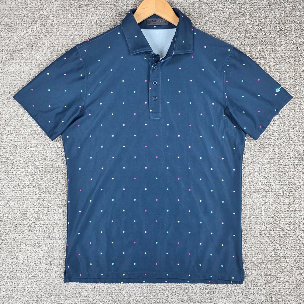 G/FORE Mens Star Geometric Print Golf Polo Shirt Blue Short Sleeve Size Medium